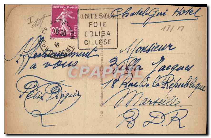 CPA Folklore l'Auvergne  — Verso
