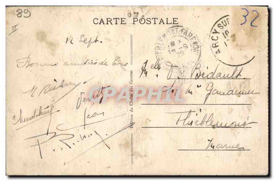 CPA Grottes d'Arcy sur cure Yonne Lavoir des Fees  — Verso