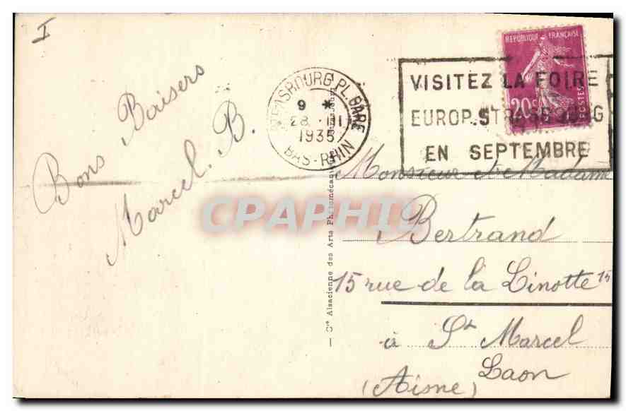 CPA Strasbourg Palais de Justice et Eglise Saint Pierre le Jeune  — Verso