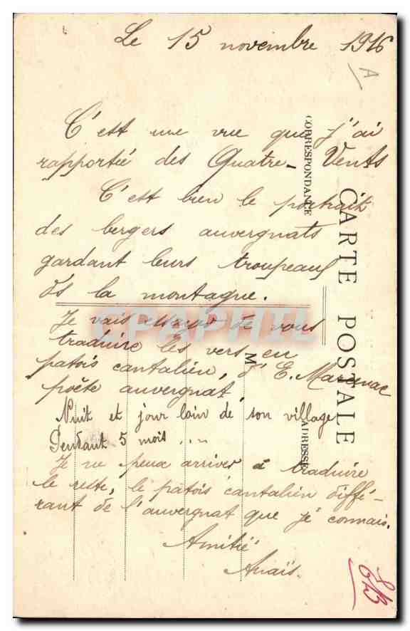 CPA Folklore En Auvergne une vacherie dans la montagne  — Verso