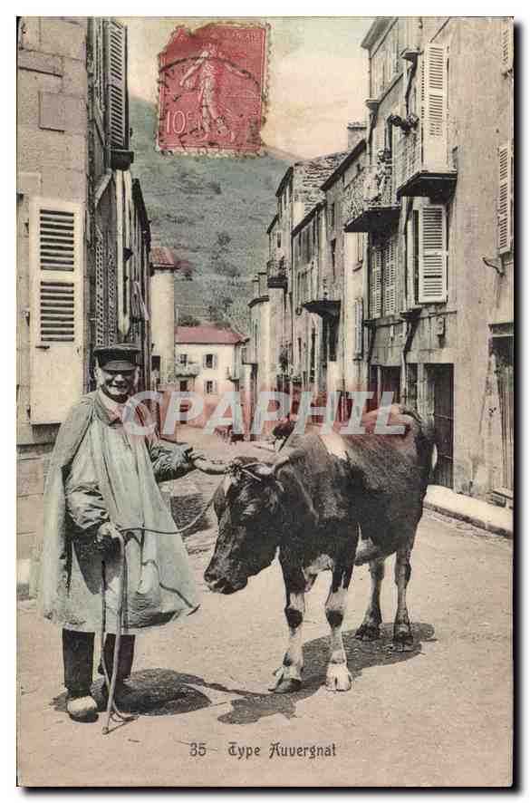 Village alpin — homme avec vache — Type Auvergnat n°35