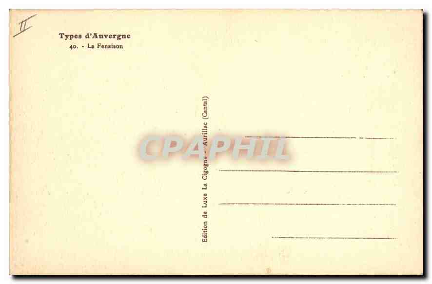 CPA Folklore Types d'Auvergne la Fenaison  — Verso