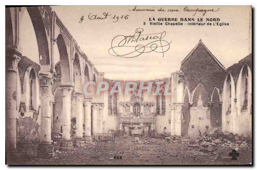 Vieille Chapelle - Intérieur de l'Église — La Guerre dans le Nord — éditeur Th. Pascal, n° SS2