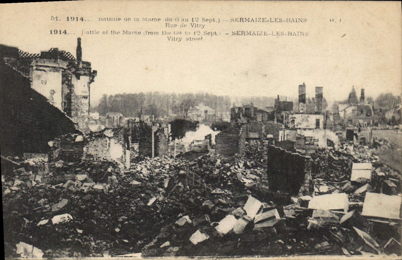 Destruction à Sermaize-les-Bains — Rue de Vitry — Bataille de la Marne (6-12 sept. 1914) — O.J.