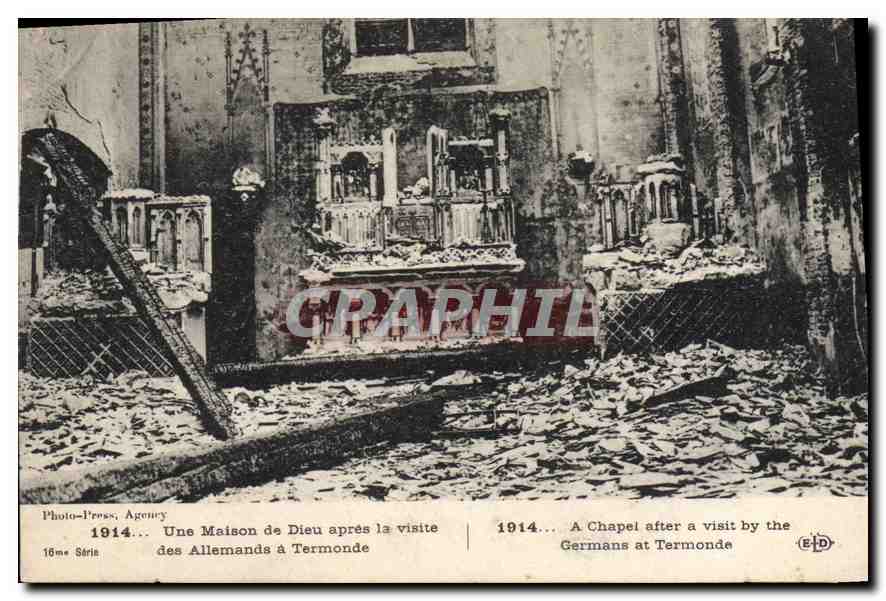 CPA Militaria 1914 Une maison de Dieu apres la visite des Allemands a Termonde 