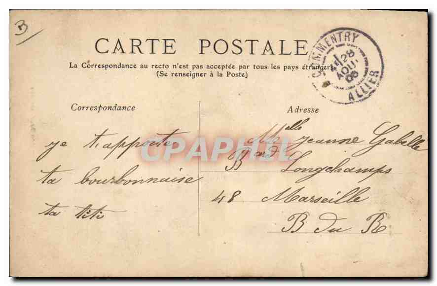 Une Bourbonnaise — Type du Centre, n°523 — M.T. I.L. — Verso