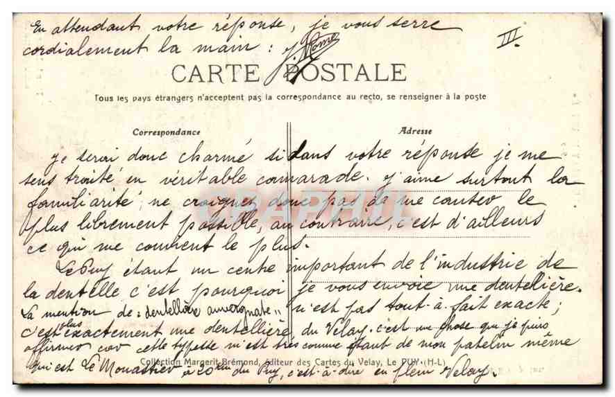 CPA Folklore Le velay illustre dentelliere auvergnate  — Verso