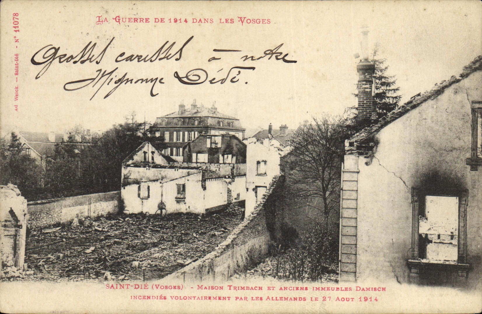 Saint-Dié (Vosges) — Maison Trimbach et anciens immeubles Damisch incendiés — Ad. Weigel, N° 14078