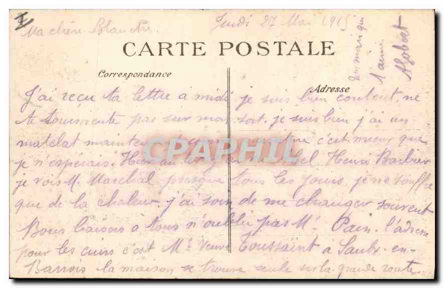 Destruction de l'Hôtel de la Cloche à Sermaize-les-Bains — 1914 — édité par A. Gauthier, Saint-Dizier — Verso