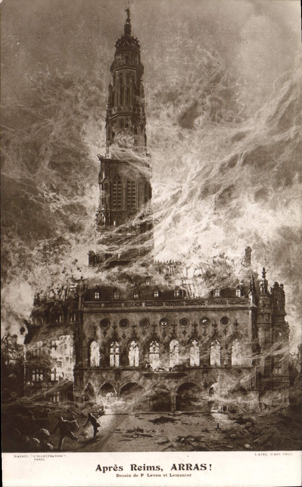 Reims après les bombardements — dessin de P. Leven et Lémonnier — L'Atelier d'Art Phot. Paris