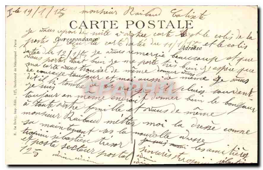 Albert (Somme) — The Rochet Schneider Factories Burned by the Germans — Publisher E.D. n°15mn Series 1914 — Back