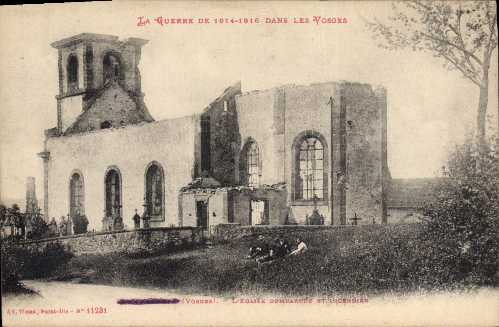 Sombreuse (Vosges) — L'église bombardée et incendiée — Ad. Welsak, Saint-Dié, n° 11231