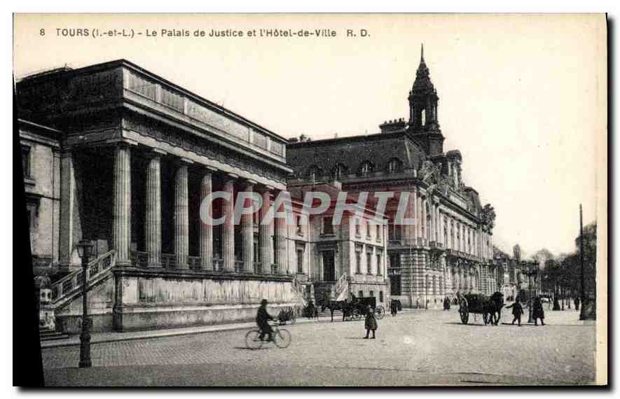 CPA TOURS- Le Palais de Justice et l'Hôtel- de-Ville