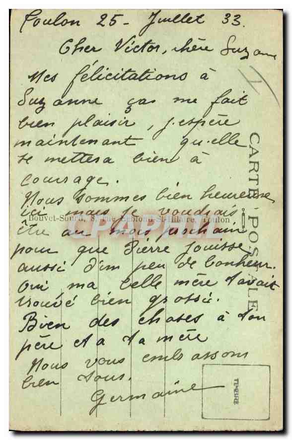 CPA TOULON.-Palais de Justice Automobile — Verso