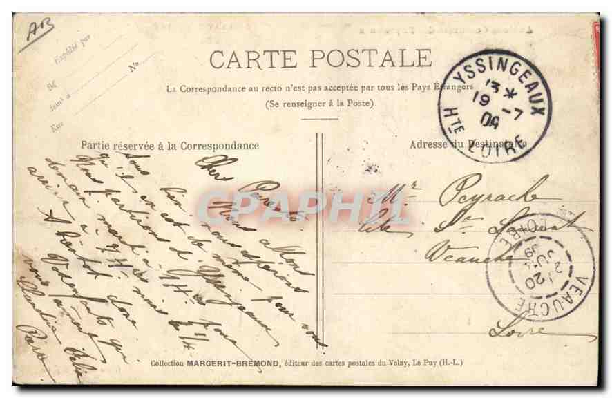 CPA Folklore Anciens Costumes des Paysannes. LE VELAY ILLUSTRE — Verso