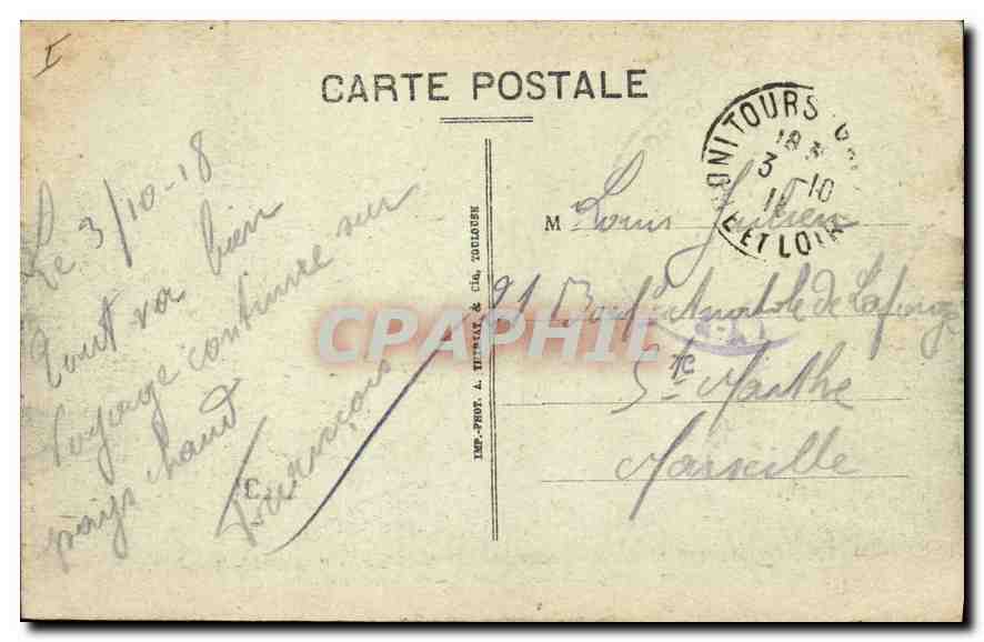 CPA TOURS - Le Palais de Justice - l'Hotel de Ville et la Place — Verso
