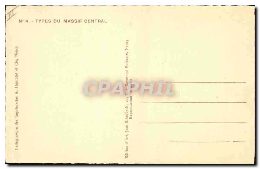 CPA Folklore TYPES DU MASSIF CENTRAL — Verso