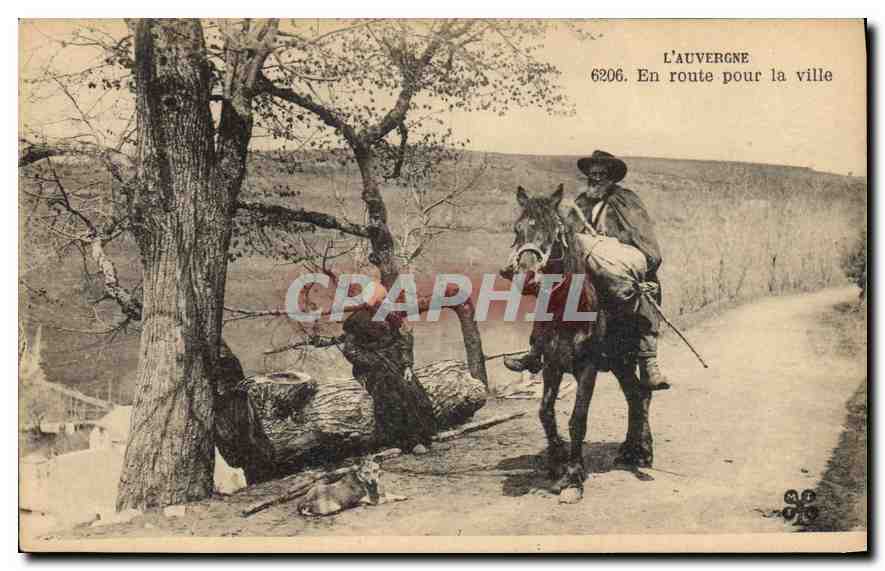 CPA Folklore L'AUVERGNE. En route pour la ville Cheval