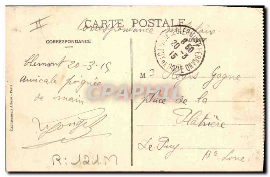 CPA Folklore TYPES ET COUTUMES D'AUVERGNE - La Bourree — Verso