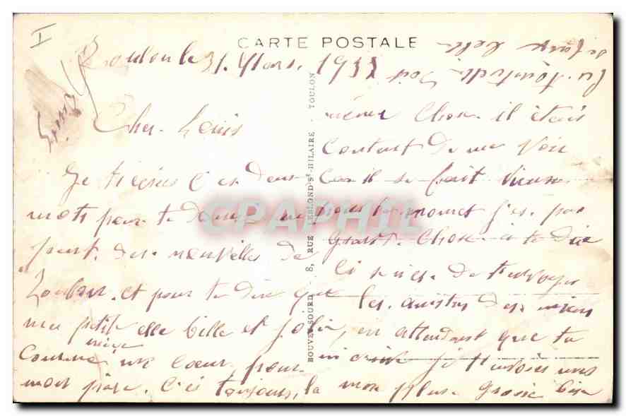 CPA TOULON Le Palais de Justice — Verso
