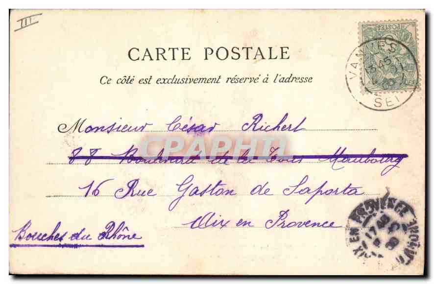 CPA VANVES La Justice de Paix. Les Postes et Télégraphes Le Marché — Verso