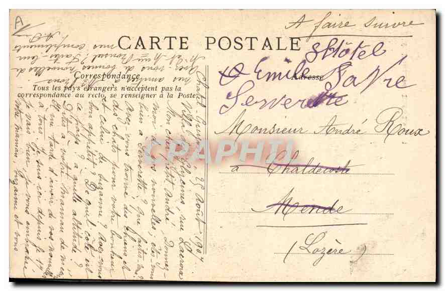 CPA Folklore jeune fille de CHATELGUYON — Verso