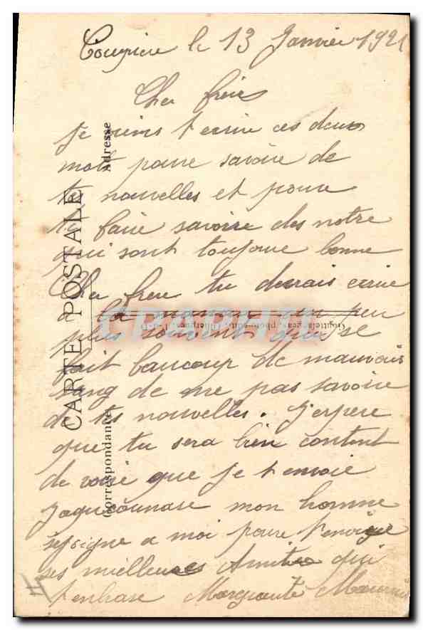 Femme en châle et chapeau à la campagne — G. d'O. - 1028 - L'Auvergne — Verso