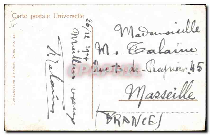 Village de Guiseh près des pyramides — Éditeur Lichtenstein & Harari, n° 42 — Verso