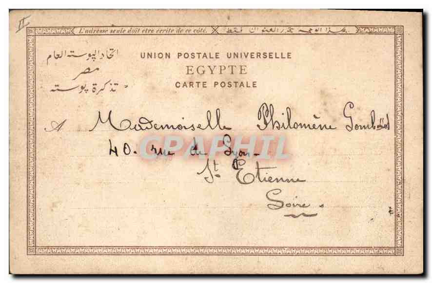 CPA Egypte Egypt Le Sphinx et les pyramides. Mes respectueuse salutations et bonjours à votre aimabl — Rückseite