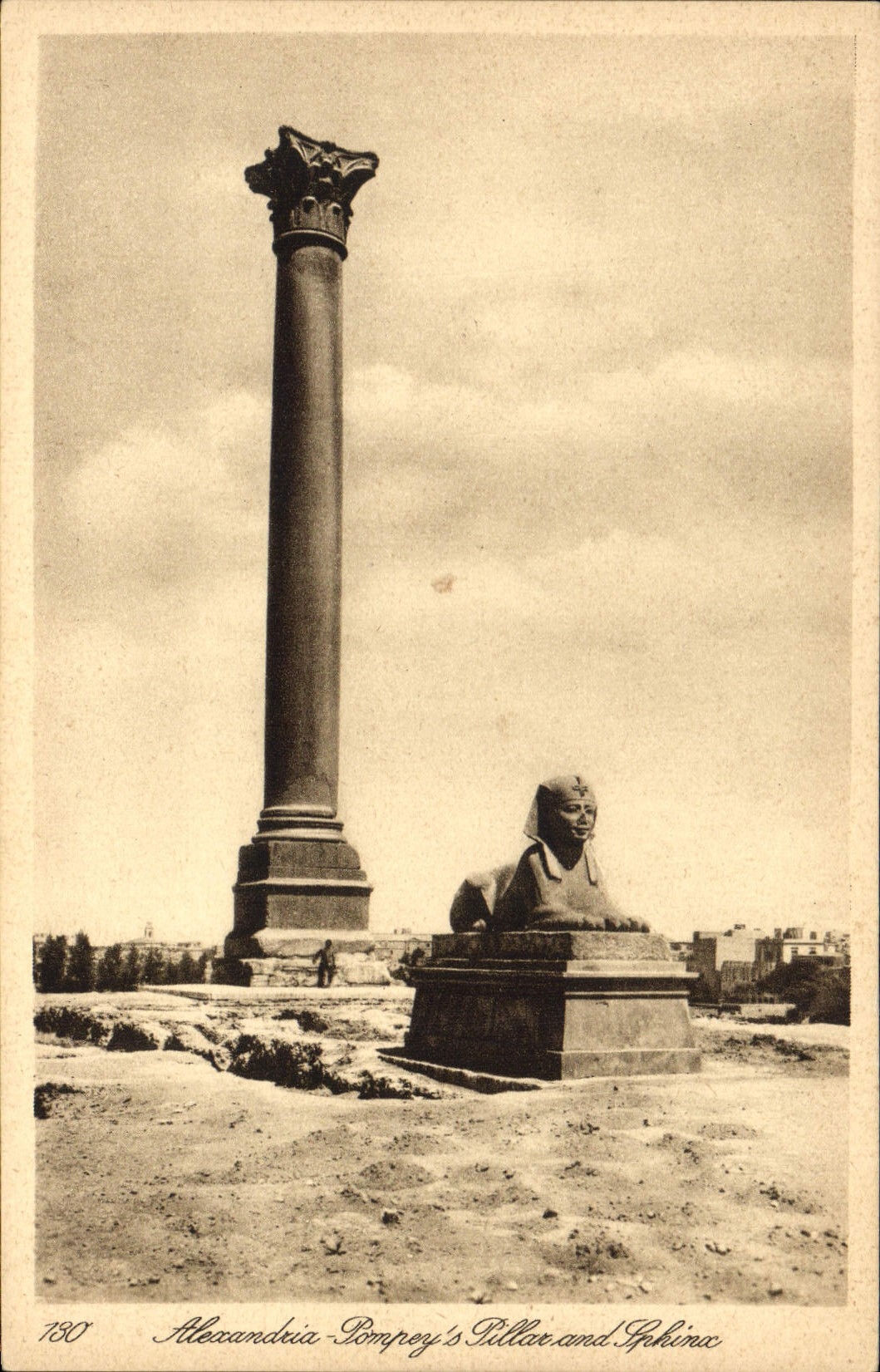 Alexandrie — Colonne de Pompée et Sphinx — éditeur Leiner & Landrock, n° 130