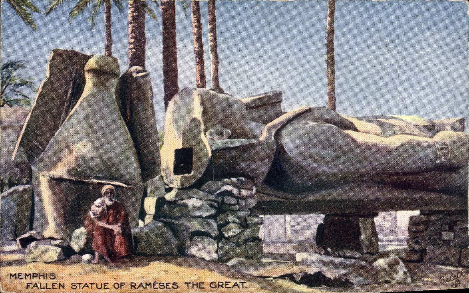 Memphis — Statue de Ramsès le Grand tombée — Tuck & Son, série XIII