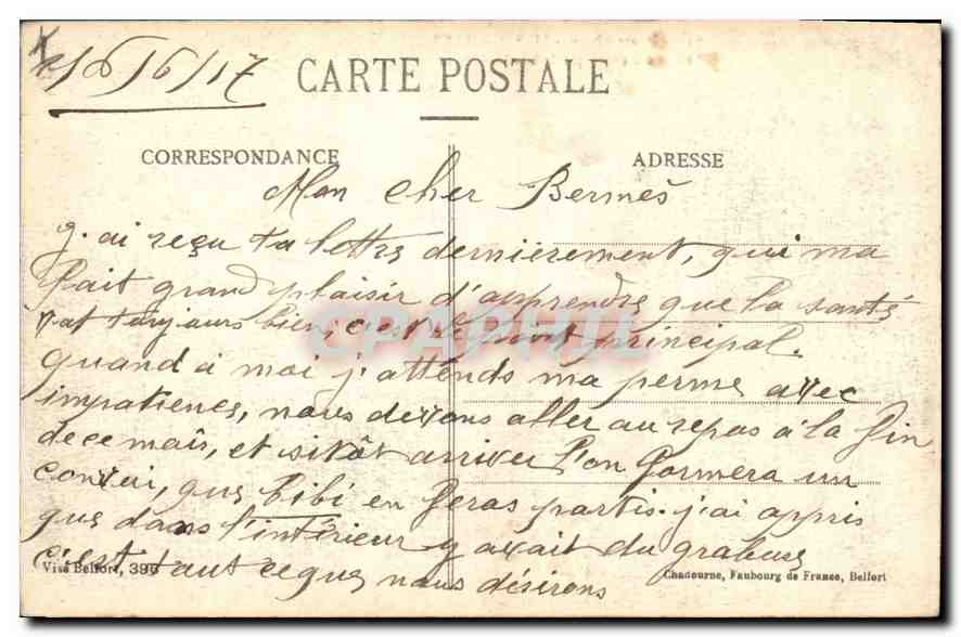 Bitschwiller — Maison atteinte par le bombardement — Carte postale n°741 — Back