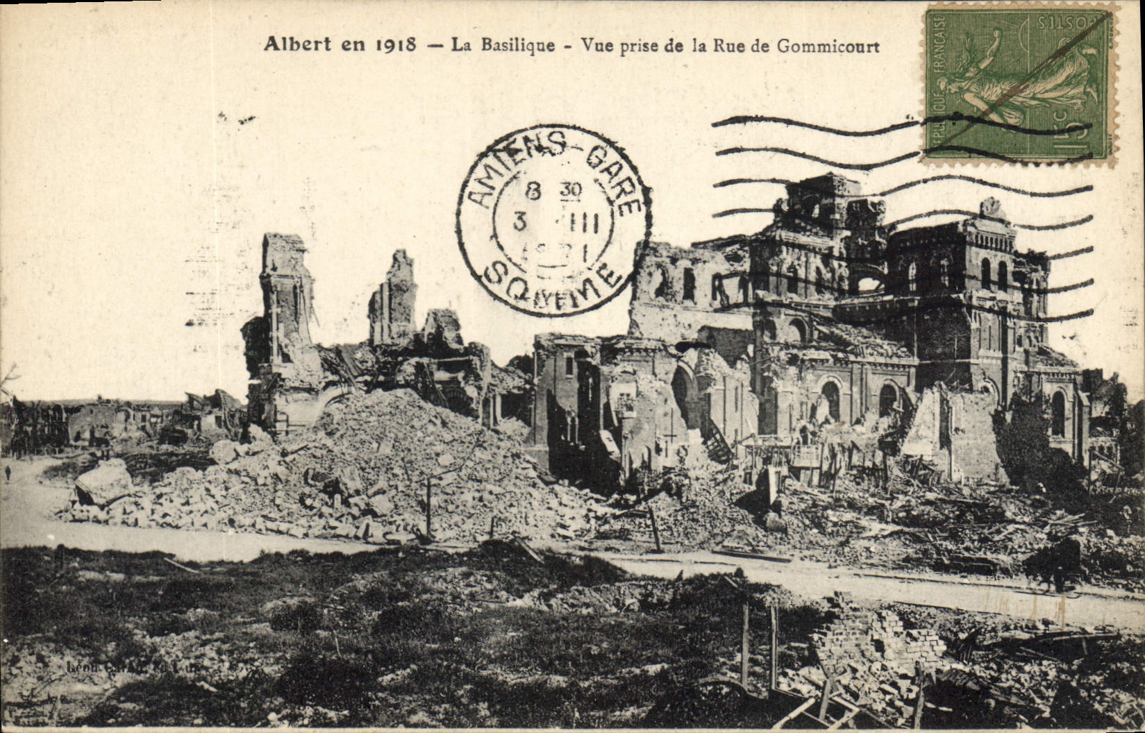 Albert in 1918 — The Basilica — View taken from Rue de Gommicourt