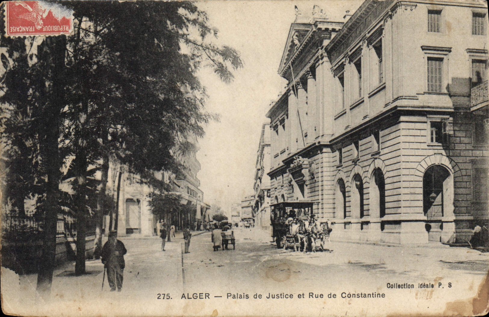 CPA ALGER Palais de Justice et rue Constantine 