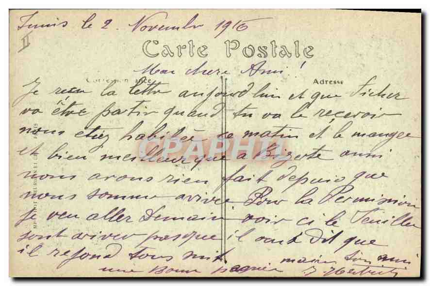 CPA TUNIS Le Palais de Justice  — Verso