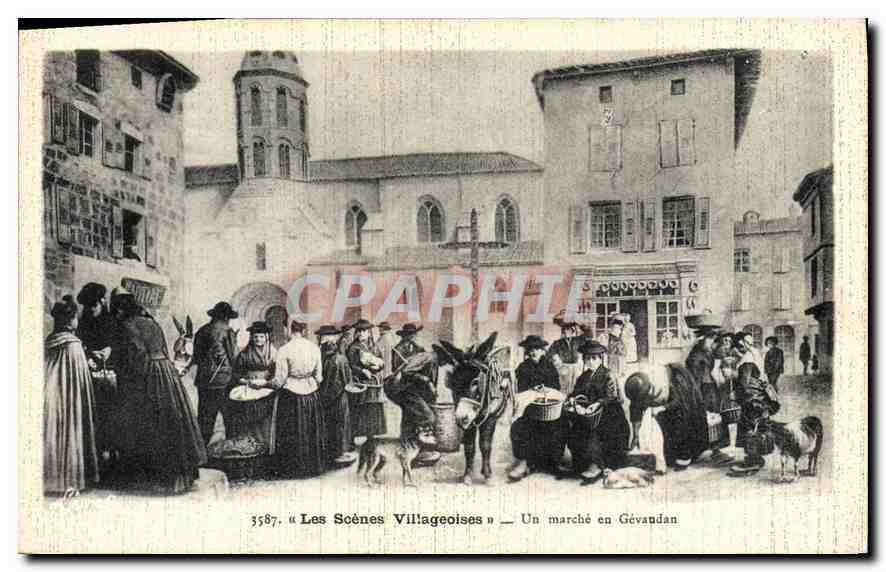 CPA Folklore Les Scènes Villageoise Un marché en Gévaudan 