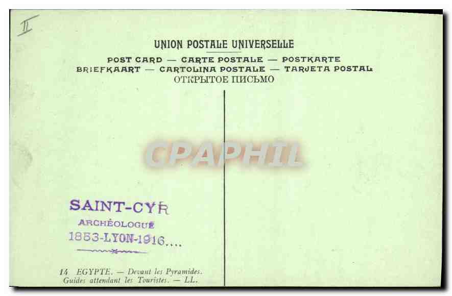 CPA Egypt Egypte Egypt Camels and Drivers at the Pyramids  — Rückseite