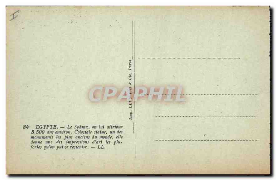 Sphinx d'Égypte — monument antique de 5.500 ans — Imp. LEVY & Cie, Paris — Verso