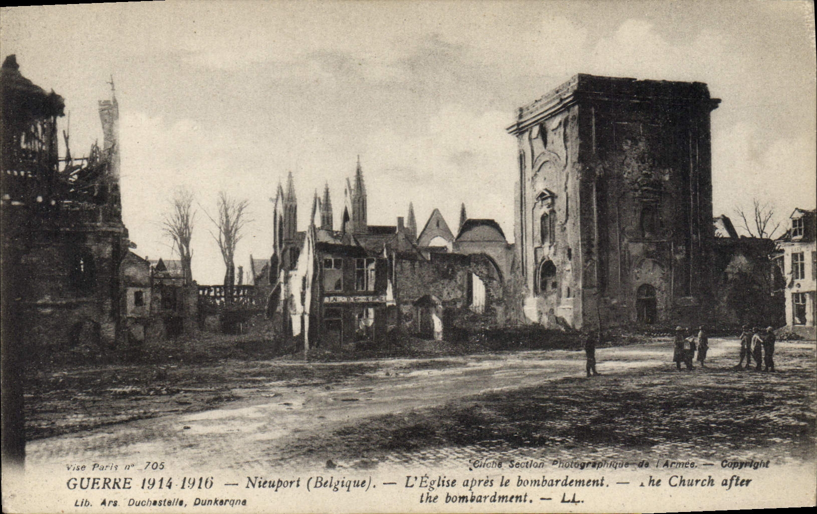 Nieuport (Belgique) — L'Église après le bombardement — Lib. Ars. Duchastelle, Dunkerque
