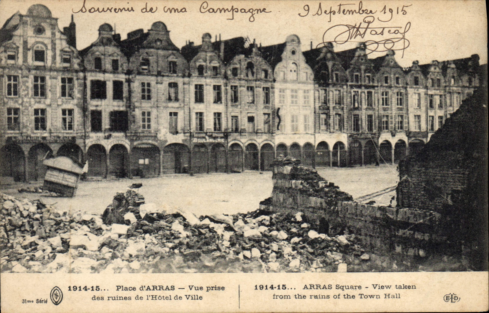 Arras — Ruines de l'Hôtel de Ville — 31me Série — Éditeur E.P.D.
