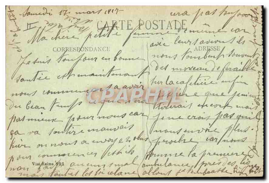 Reims during its years of bombardments 1914-15-16-17 — The Mill of the Houssée — Collection G. Orhols, Reims — Back