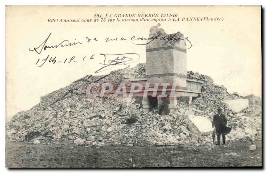 Destruction d'une maison à La Panne (Flandre) — effet d'un obus de 75 — série 204, édition Paris-Extrême