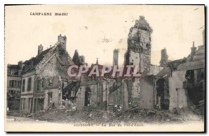 Soissons — Die Straße des Tin-Pots — zerstört — G. Laincourt, Soissons