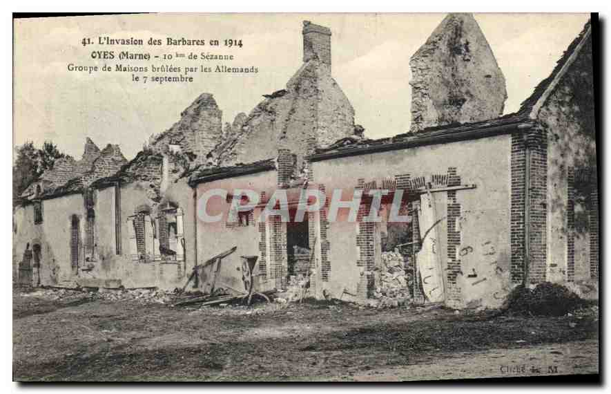 Goyes (Marne) — Groupe de Maisons brûlées par les Allemands le 7 septembre 1914 — C. M. (éditeur ?)