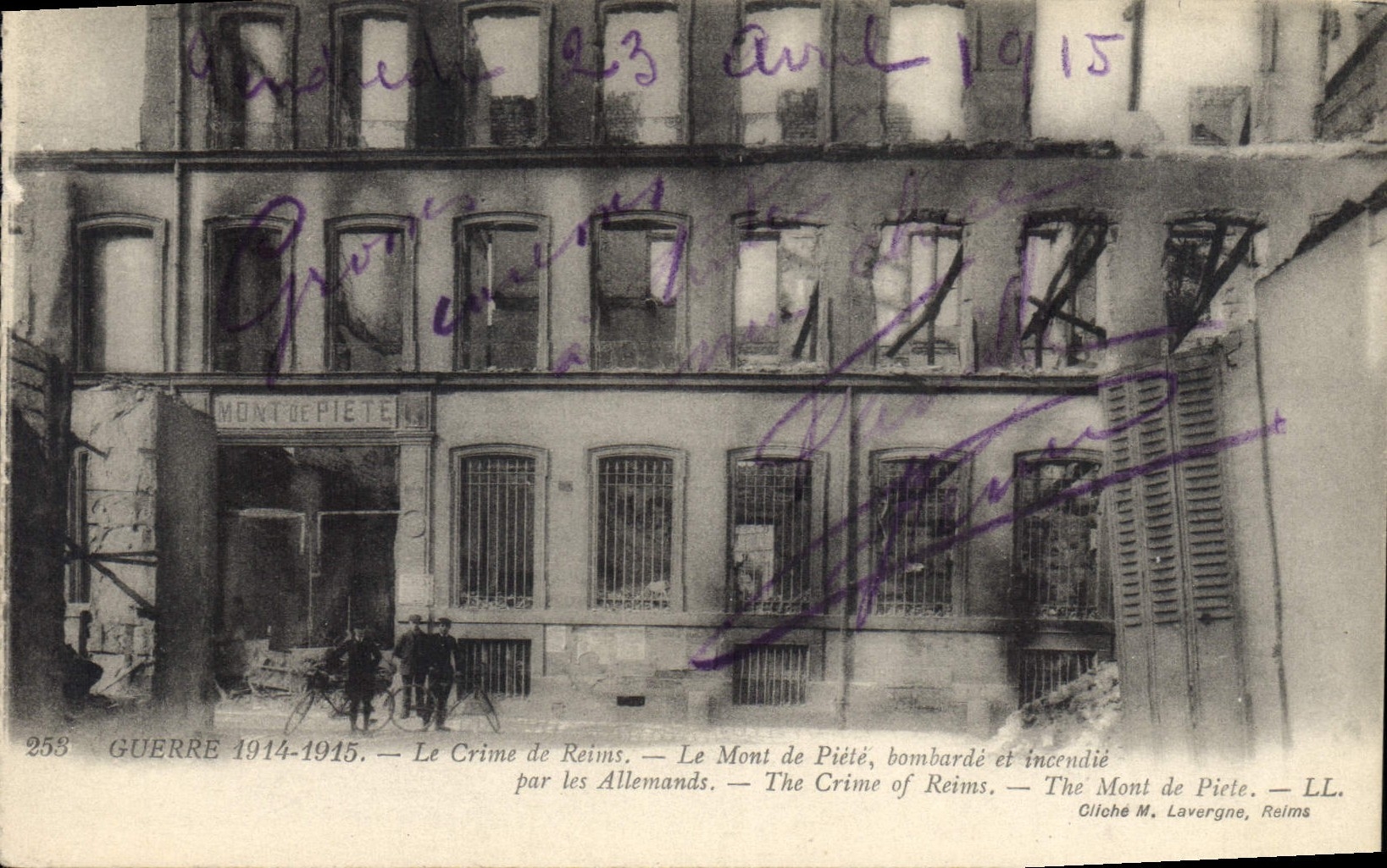 Le Mont de Piété à Reims — bombardé et incendié — Clioche M. Lavergne, Reims