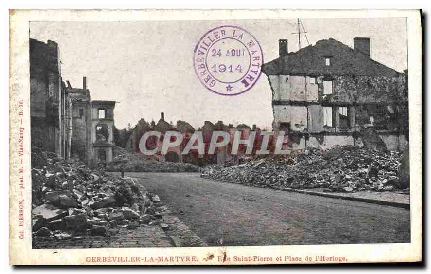 Gerbéviller-la-Martyre — Rue Saint-Pierre und Place de l'Horloge — phot. M. PIERROS — D. 30