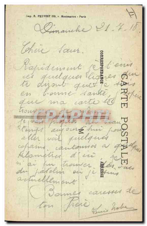 Beuvrignes (Somme) — Découpage de la guerre 1914-17 — R.P. n°371 — Verso