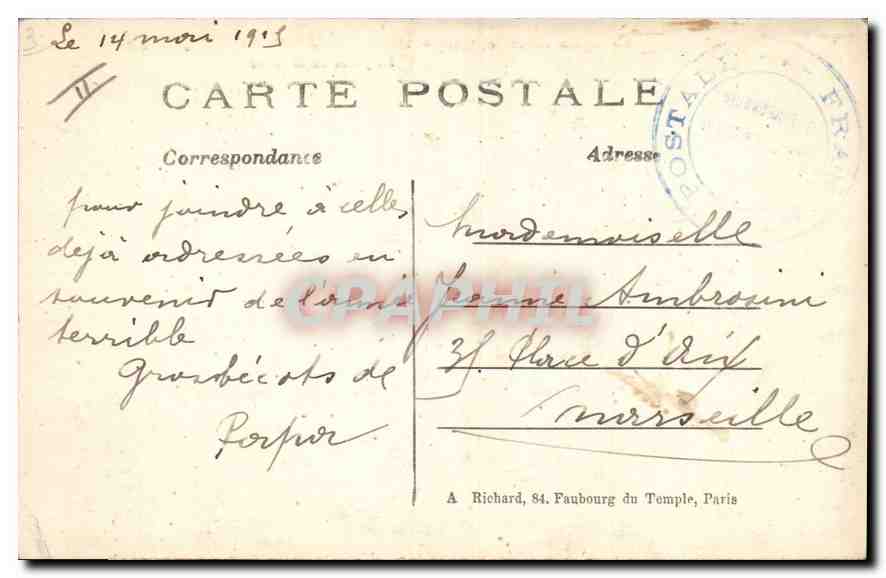 Arras — Place de la Gare après le bombardement — A.R. n°291 — Back