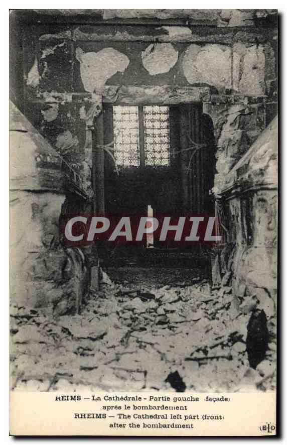 CPA Militaria Reims La Cathedrale Partie gauche façade apres le bombardement 