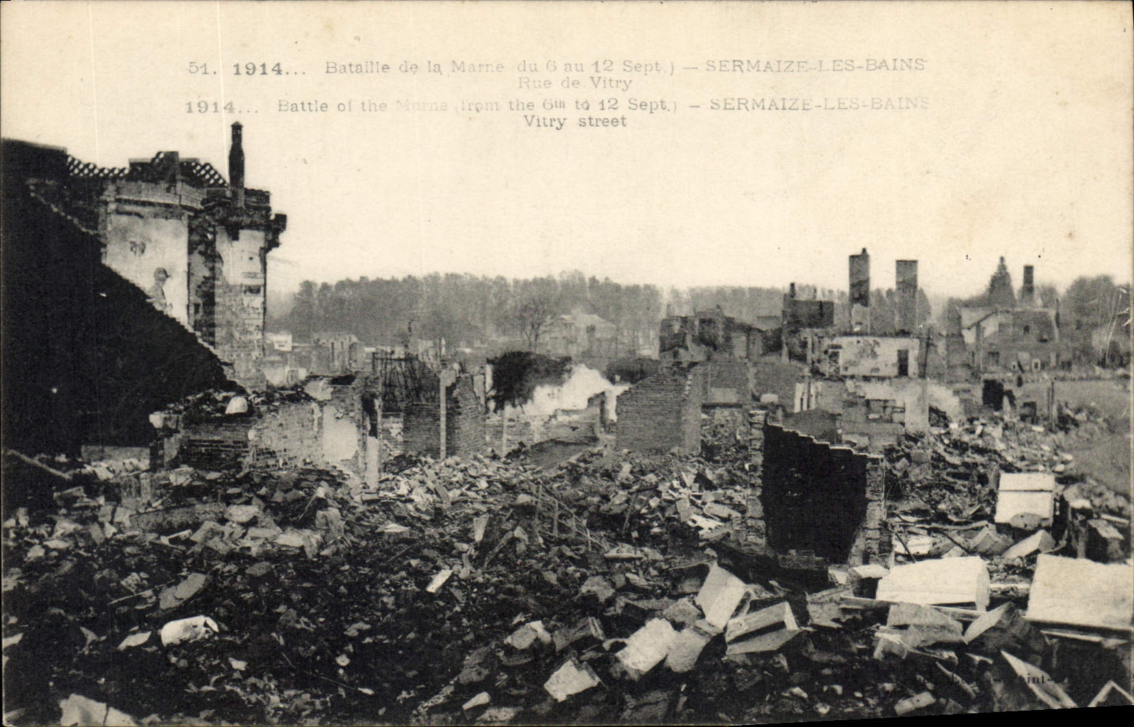 Destructions à Sermaize-les-Bains — Rue de Vitry — Bataille de la Marne (6-12 sept. 1914) — Éditeur inconnu, n° 51